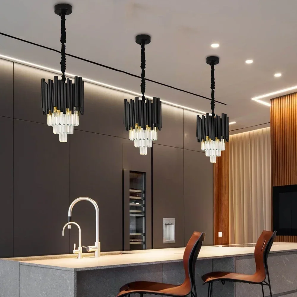 

Black Luxury LED Crystal Pendant Light Creative Modern Home Decor for Dining Room Kitchen Island K9 Crystal Lamp Fixture