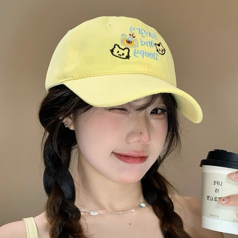 

Fashion Korean Letter Baseball Cap Embroidery Versatile Cat Peaked Cap Cotton Sweet Snapback Cap Outdoor