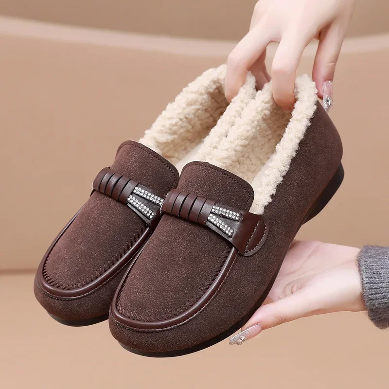 Women Winter Casual Shoes New Moccasins Soft Flat Non-slip Loafers 2024 Fashion Comfort Warm Plush Slip on Female Cotton Shoes