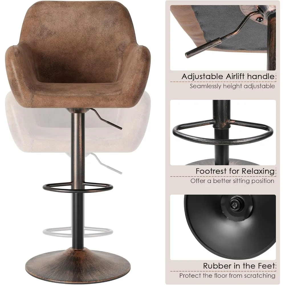 Bar Stools Set of 2 for Kitchen Counter Adjustable Swivel Height Barstools 29 Inch Faux Leather Bar Chairs with Padded