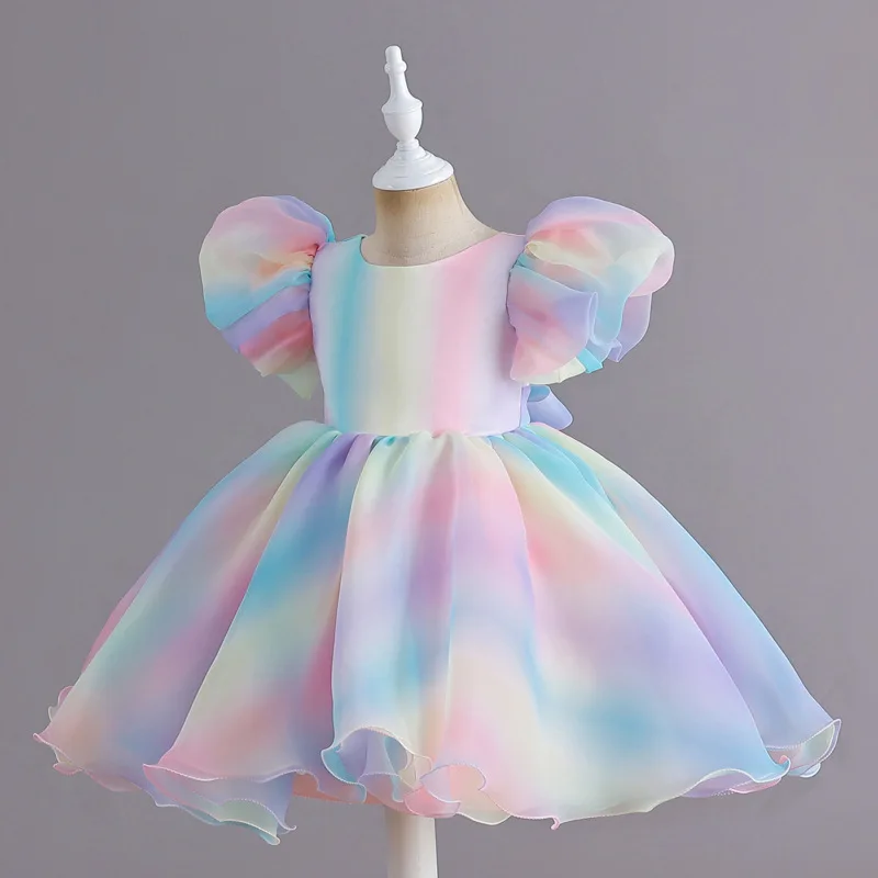 New Rainbow Sweet Tutu Kids Summer Dresses Princess Birthday Party Baby Girls Clothes Toddler Newborn Children Gowns 0-6 Years