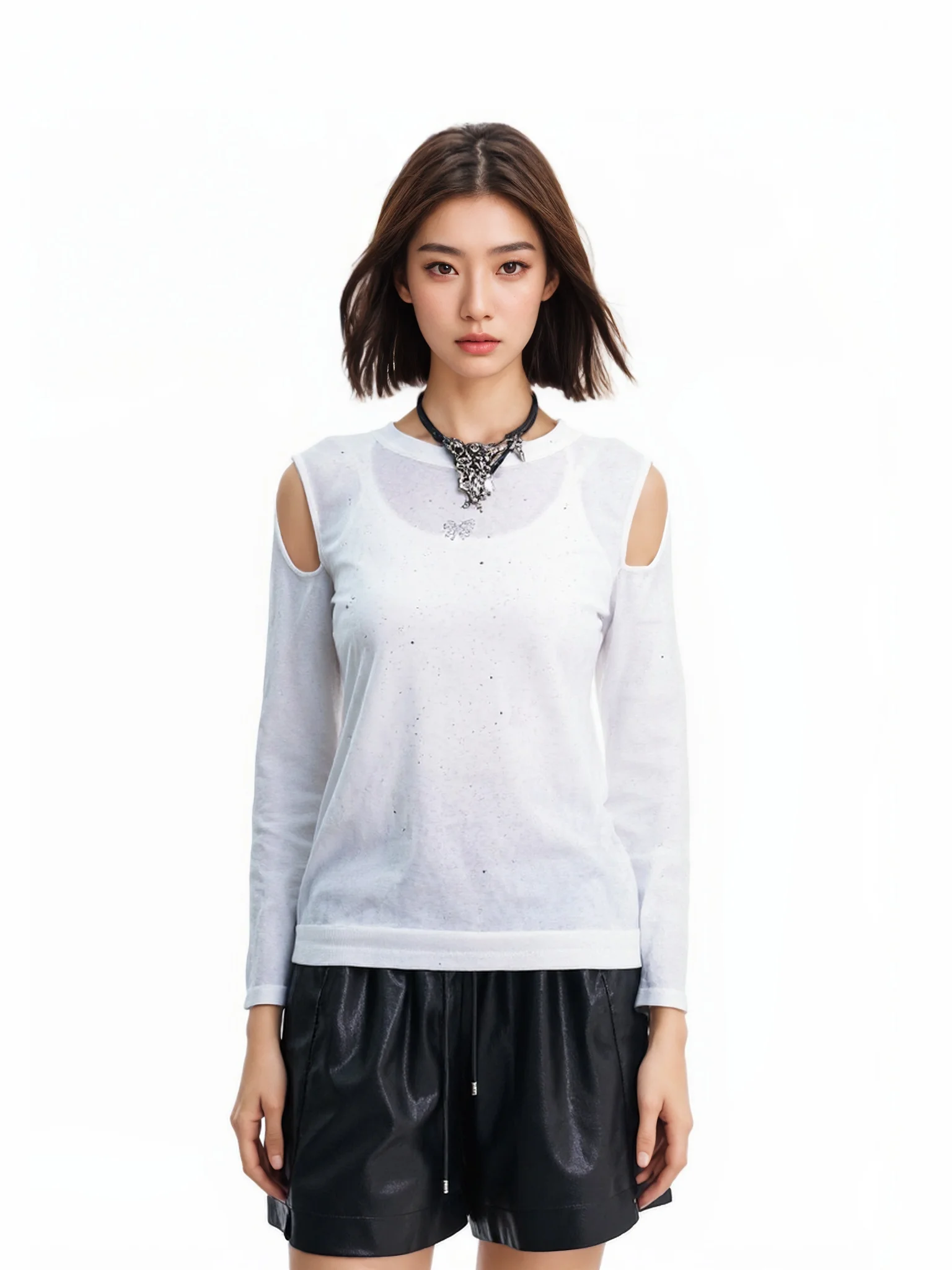 

Женская блузка с эффектом похудения, длинными рукавами и открытыми плечами, с блестками, белая, из смесового хлопка и полиэстера, осенний топ