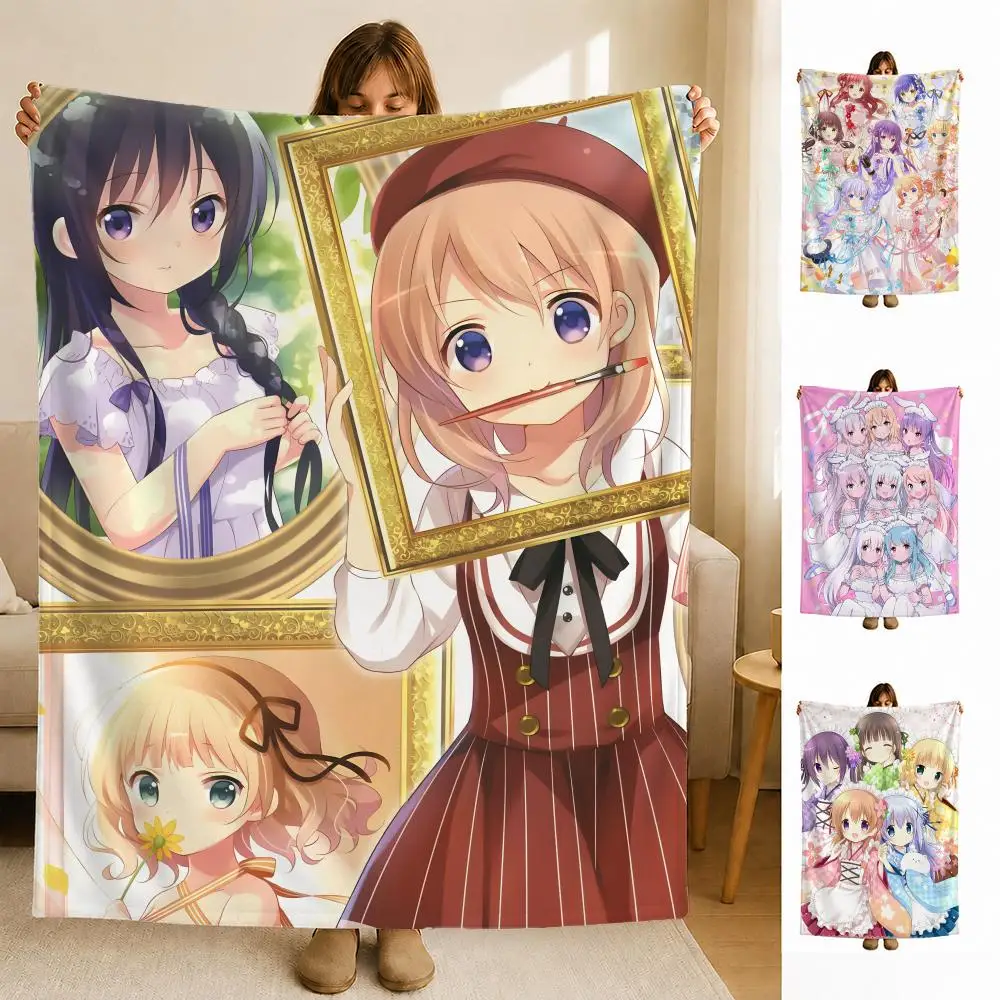 anime O-Order R-Rabbit Throw Soft Flannel Blanket for Bed Bedroom Sofa Picnic Throw Skin-friendly Breathable Gift Cover
