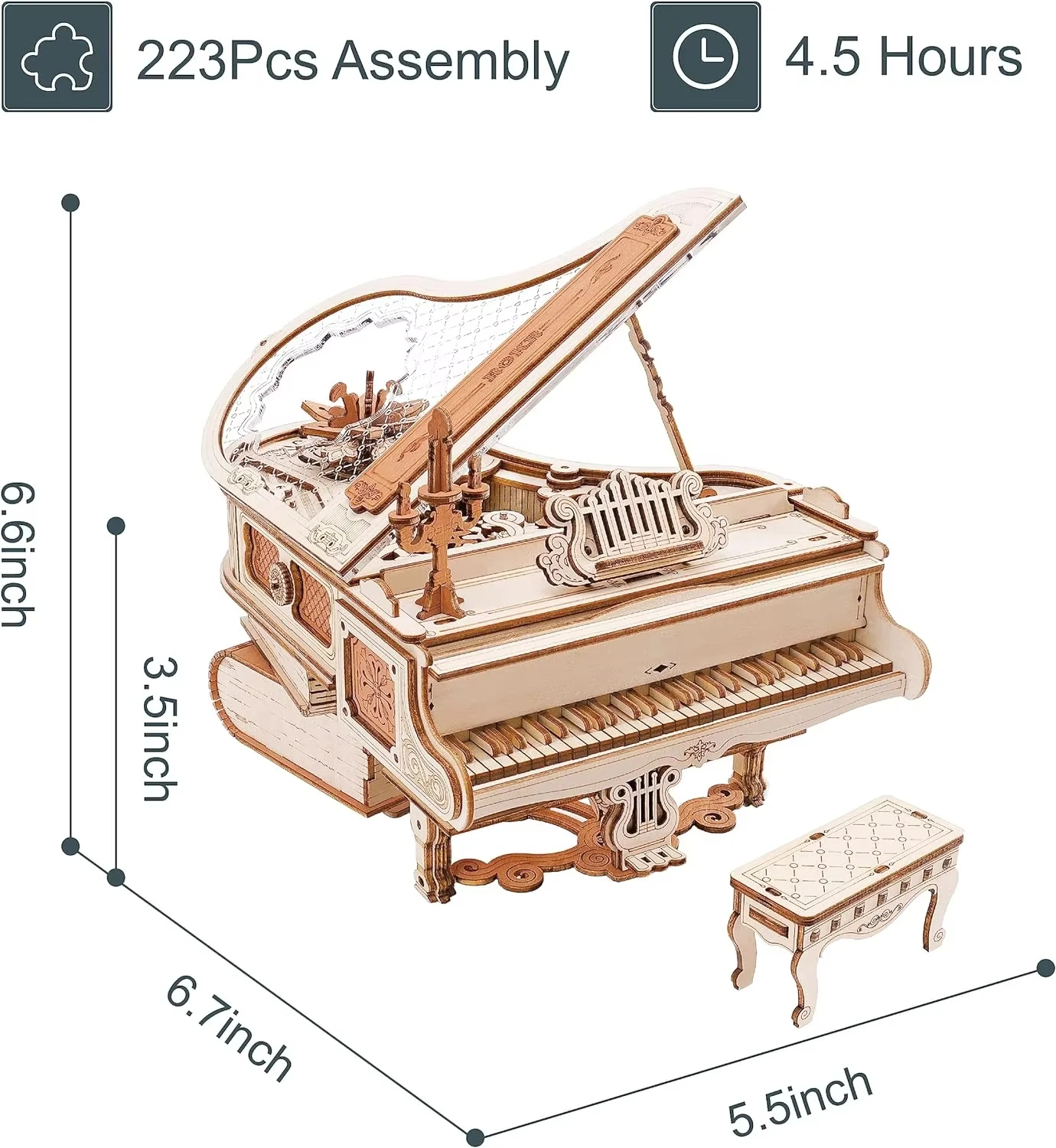 ROKR Mechanical music box secret piano creative 3D assembly model toy, room decoration gift