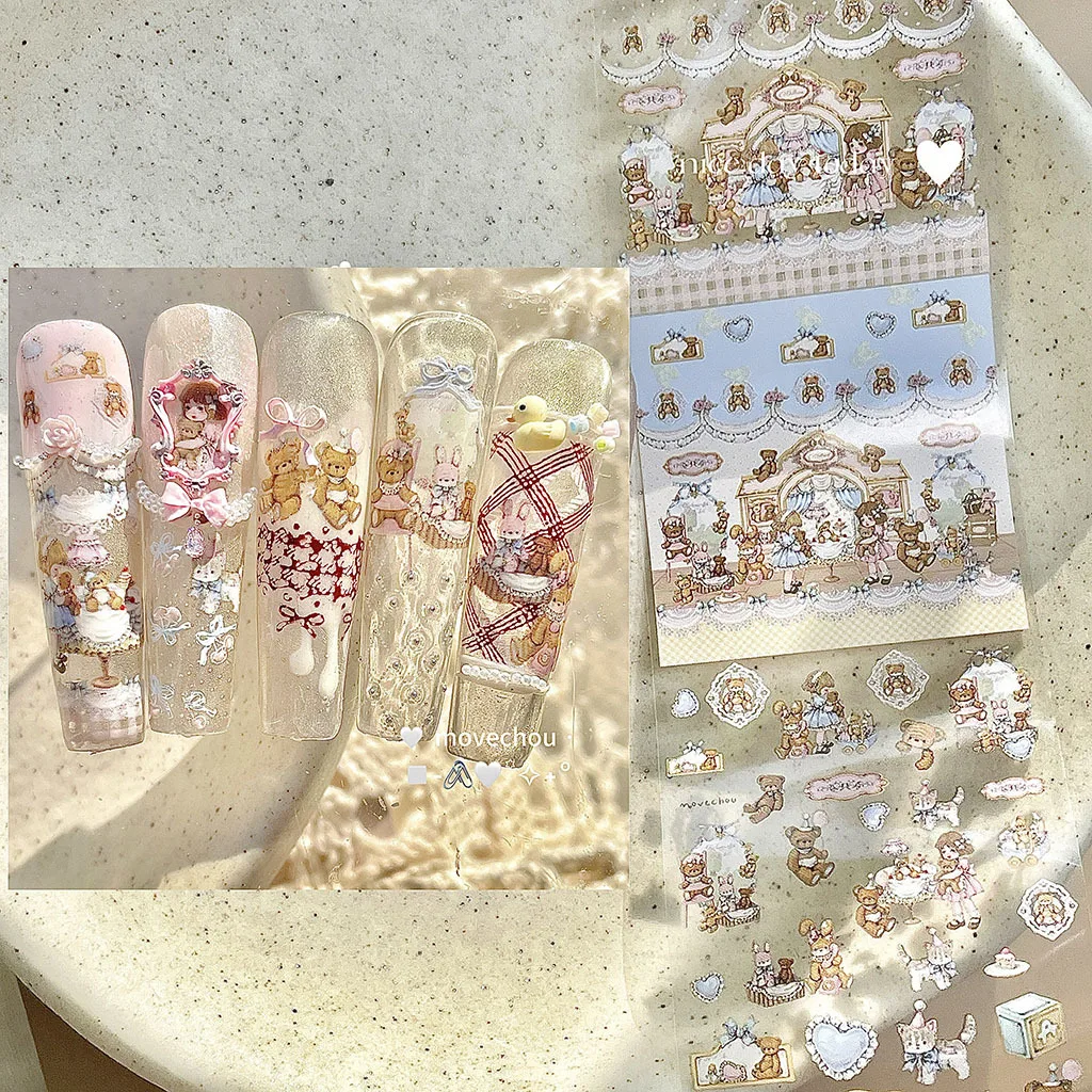 Adesivi per trasferimento manicure con simpatici animali disegnati a mano in stile coreano, fogli per unghie (è bisogno di essere abbinati con colla per trasferimento)