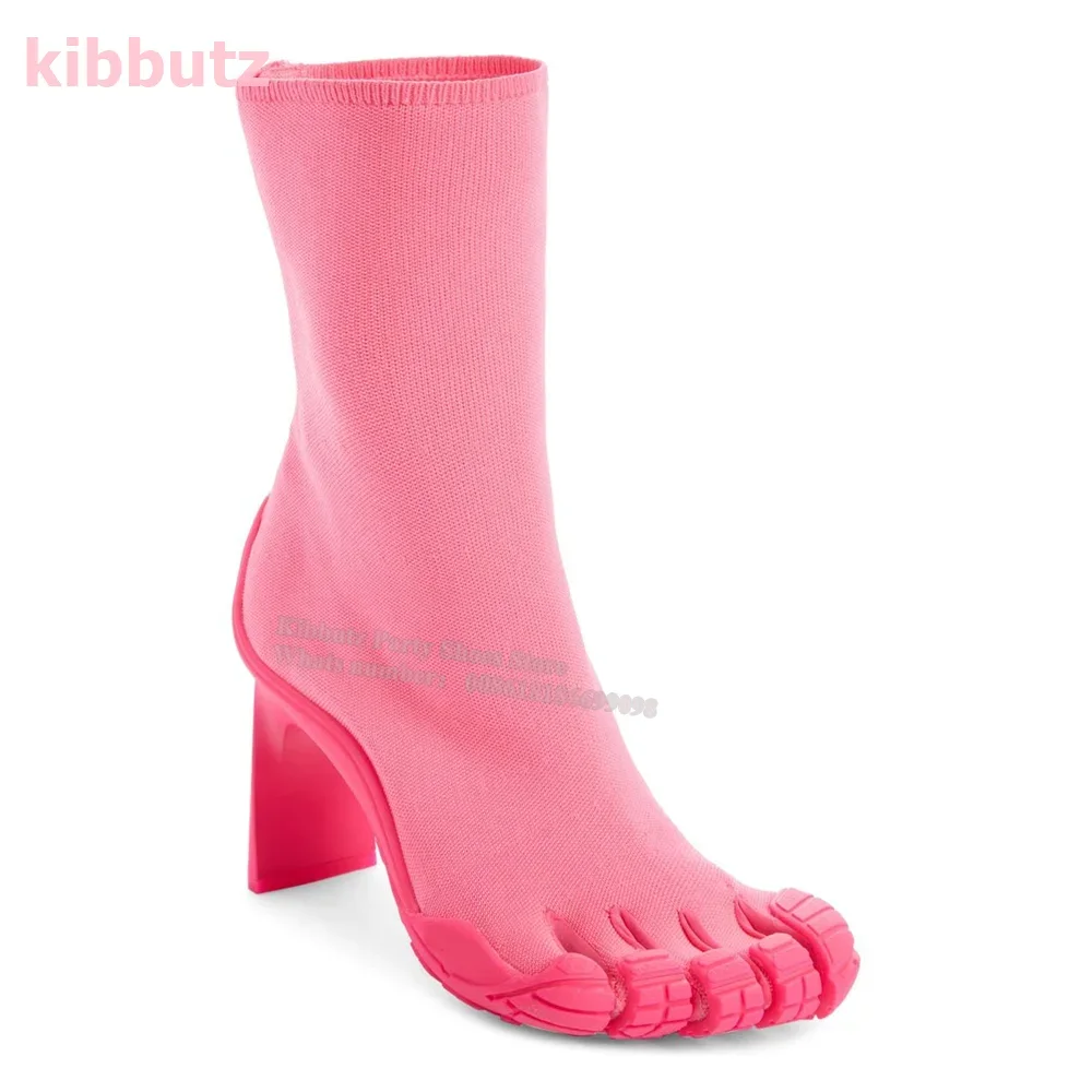 Five Fingers Ankle Boots Split Toe Square Heel Weave Solid Red Slip-On Novelty Fashion Runway Show Sexy Women Shoes 2023 Newest