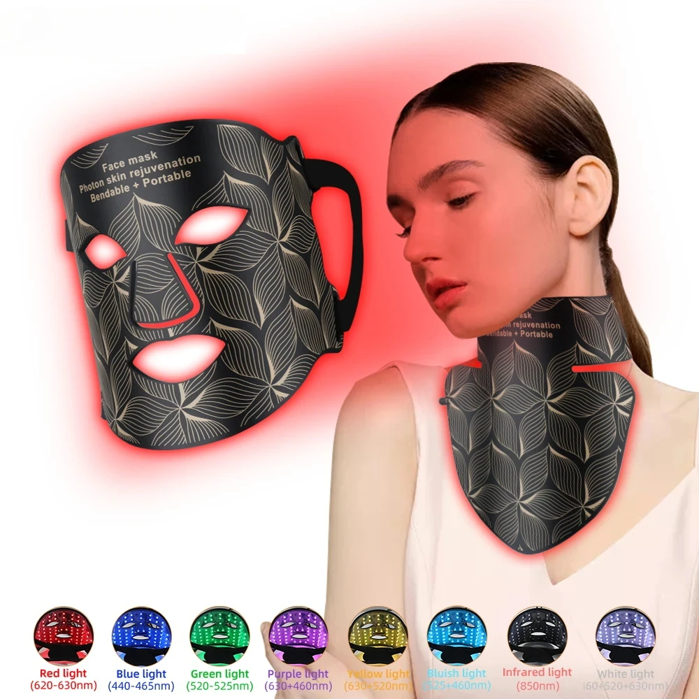 8-kleuren LED-lichttherapiemasker Rood licht Infrarood Zachte siliconen Anti-aging Geavanceerde foton Huidverzorging Gezichtsbedekking