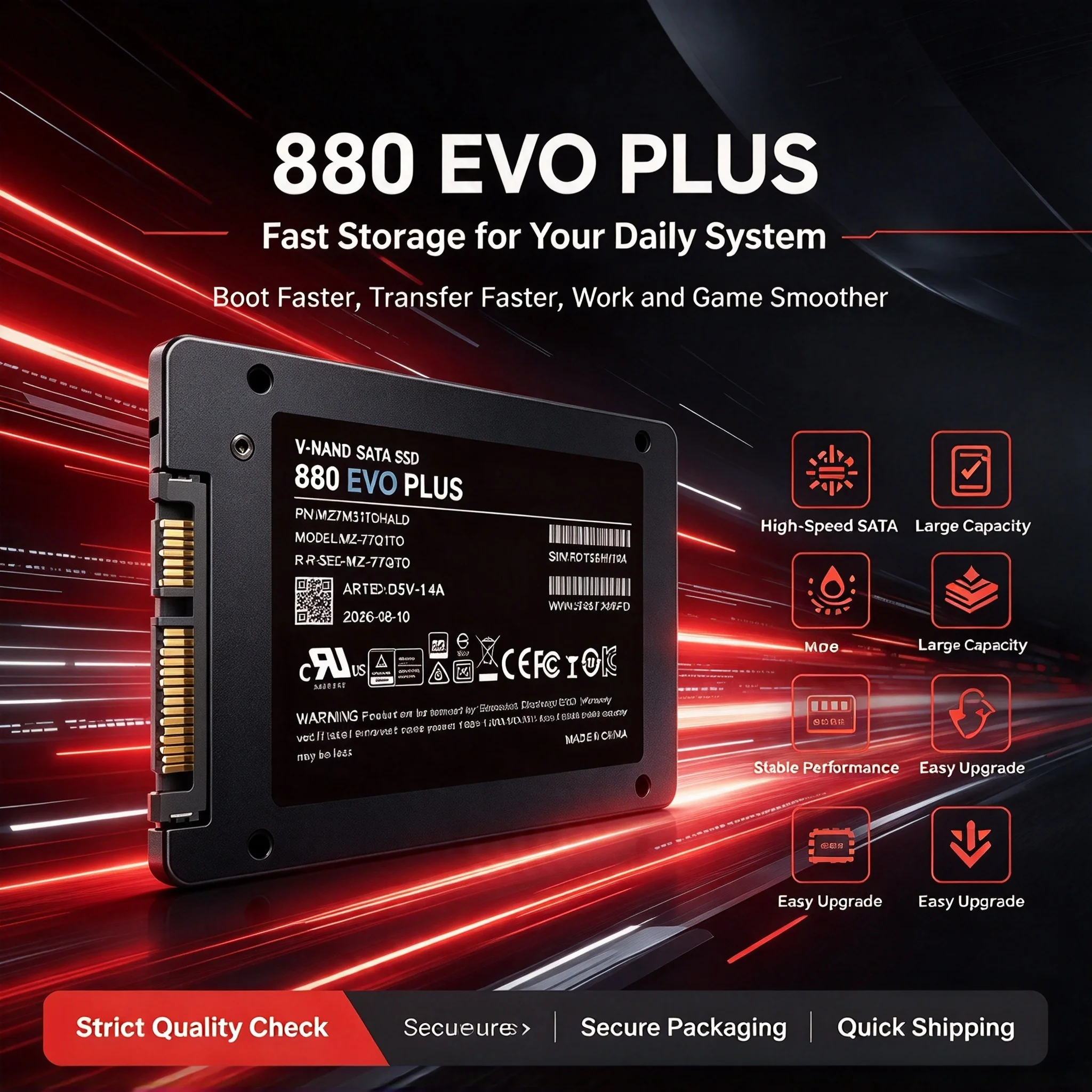 2.5-Inch SATA3 880 EVO Plus SSD Built-in Solid State Disk 500GB 1TB 2TB 4TB Fast Transfer Storage for Laptop Desktop Computer Me