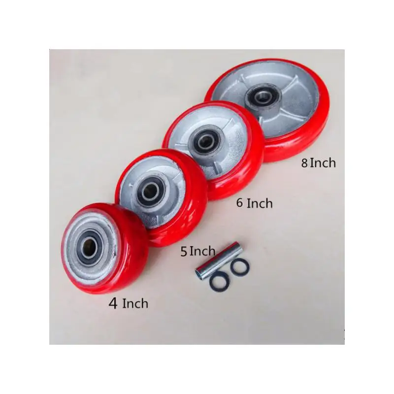 1 Pcs Packing 5 Inch Polyurethane Pu Single Wheel Iron Core Circular Arc Piece Red Flatbed Driver Cart