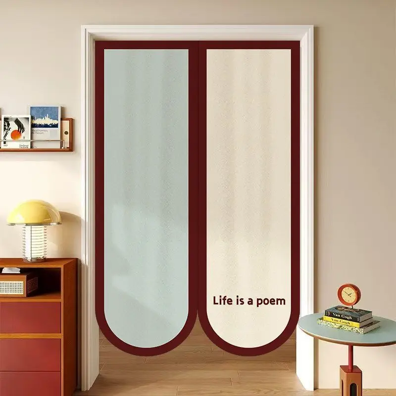 Vintage Contrasting Striped Door Curtain Bonjour French Fabric Non Perforated Foyer Bedroom Privacy Partition Curtain