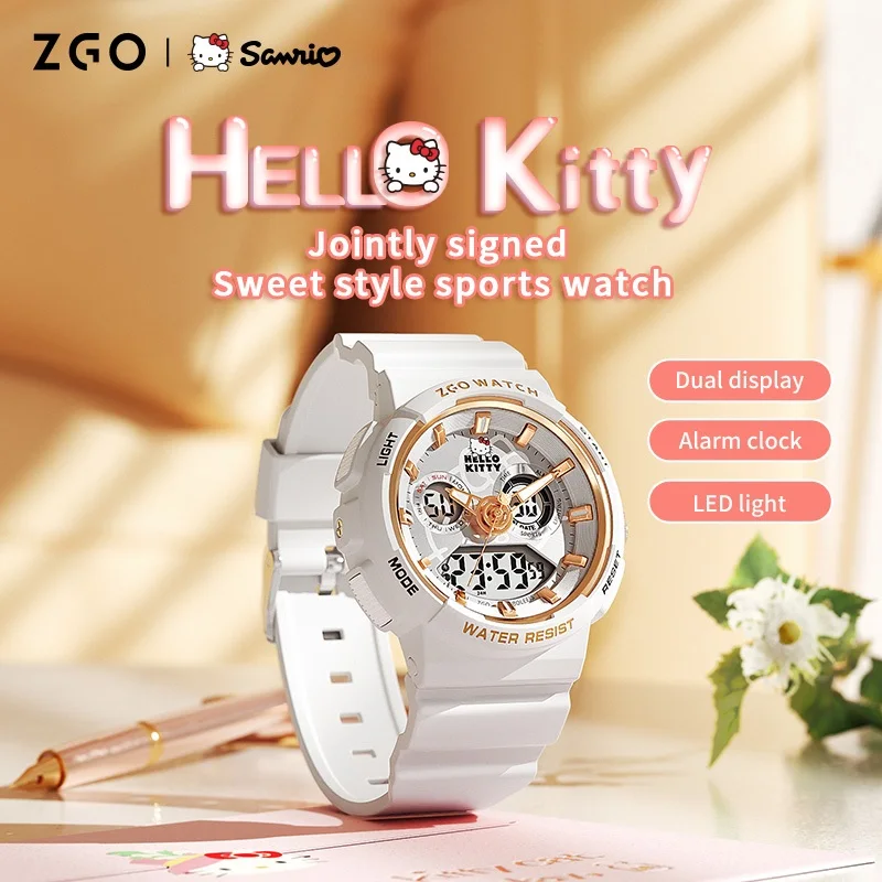 ZGO x Sanrio Hello Kitty Kids Watch for Girls, Students, Waterproof, Luminous, Sports, Digital Watch 862