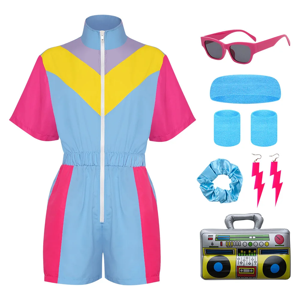 Stage Performance 80s 90s Sportswear Women\'s Colored Track Suits Cosplay Costume Suit Outfits Halloween Carnival Party Clothes