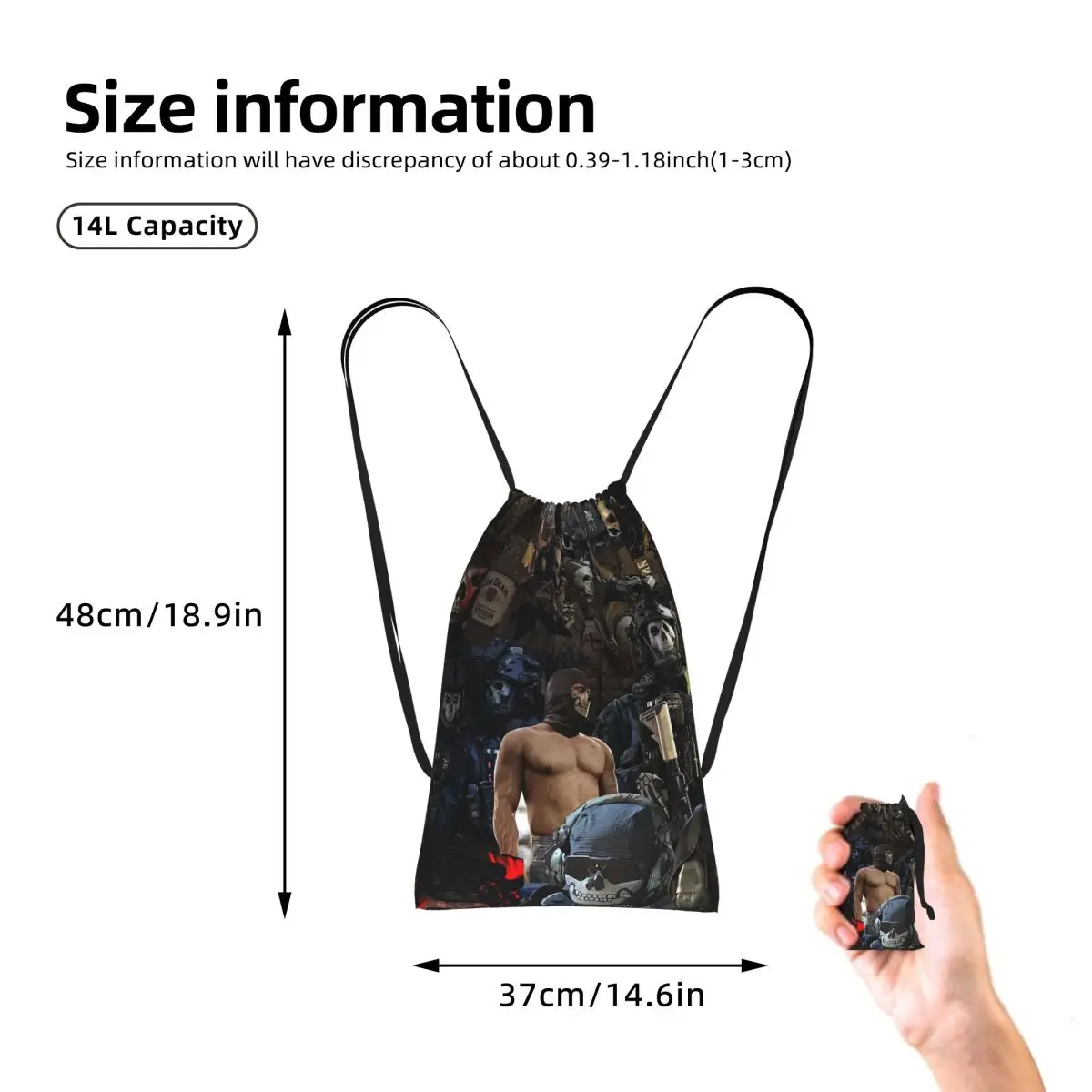 Simon Ghost Riley Drawstring Backpack hiking cycling Bag Lightweight Foldable Storage Drawstring Bag for Men Women