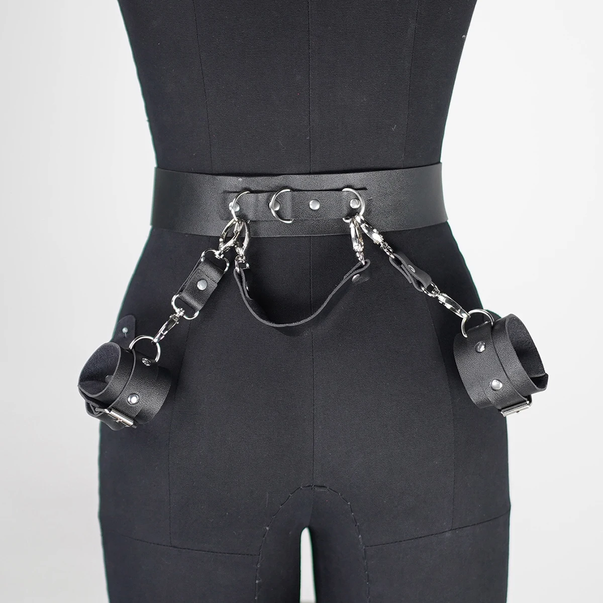 Adjustable Black Leather Full Body Harness with Cuffs - Women's Lingerie for  Gothic Rave Outfit Style image 6