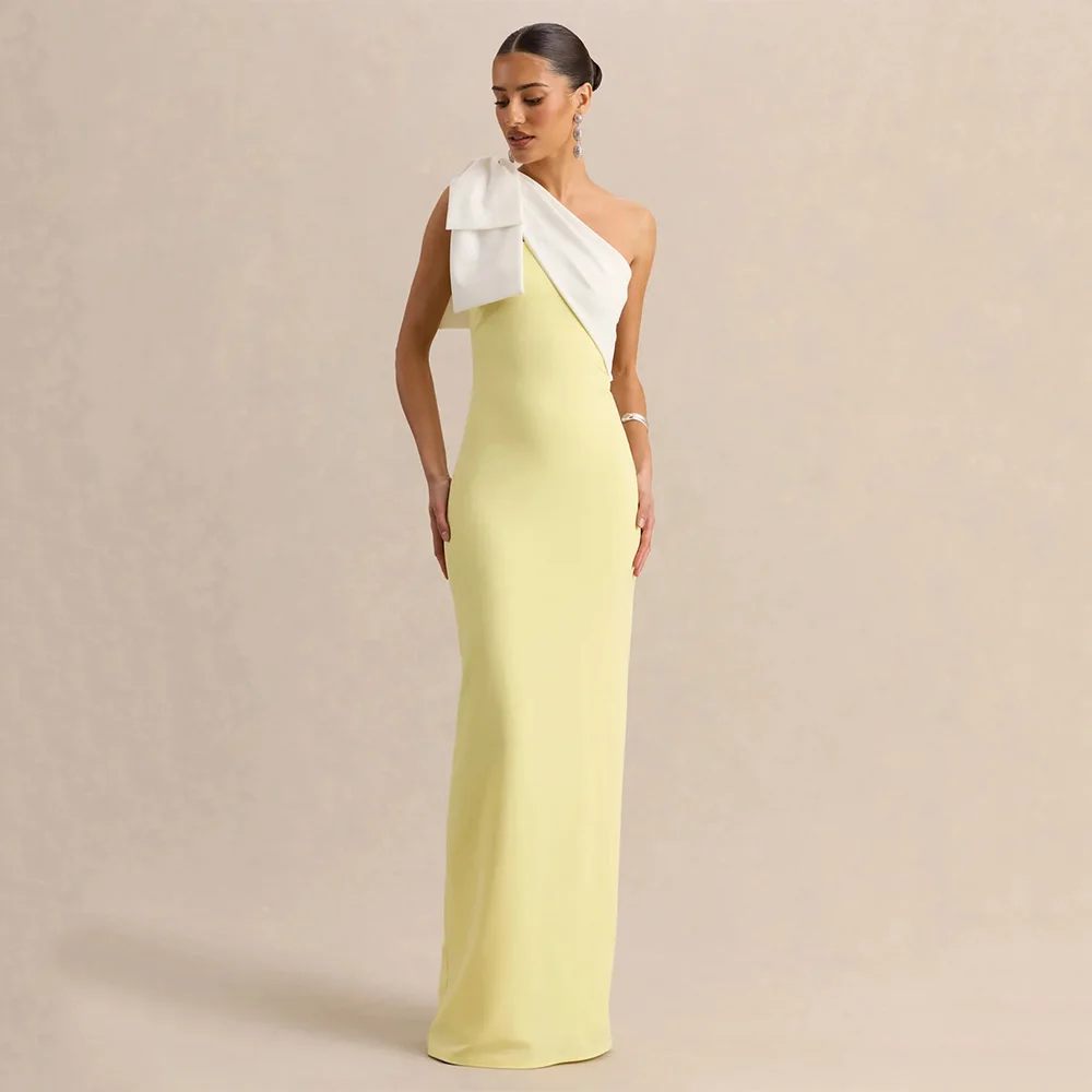 

Индивидуальное Элегантное Вечернее Платье на Одно Плечо с Бантом, Бело-Желтое, для Женщин, 2026, Коллекция «Колонна», Современные Длинные Платья Подружек Невесты