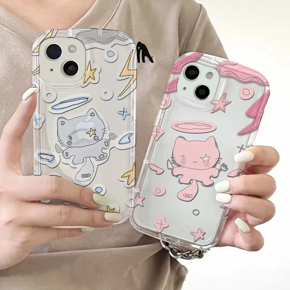 Cute cat angel Clear Phone Case for OPPO A15 A16 A17 A31 A53 A54 A57 A60 A74 A92 A93 A94 A98 4G 5G Airbag Shockproof Cover