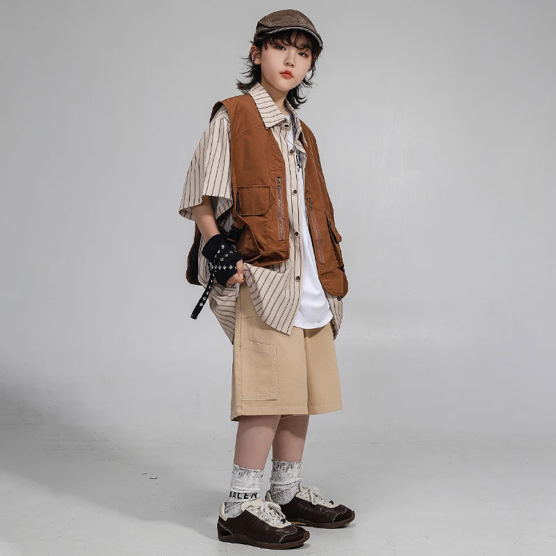 T-shirt per ragazzi da ballo hip-hop Gilet retrò Pantaloncini per ragazze Streetwear Pantaloni cargo Bambini Abiti da ballo di strada Costume di scena per bambini