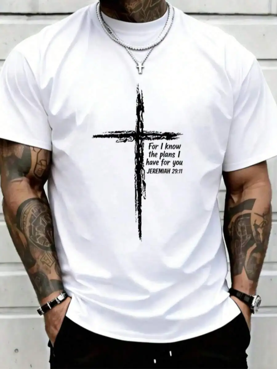 

Cotton Casual T-Shirt With Cross And Jeremiah 29:11 Bible Verse Graphic Tee Unisex