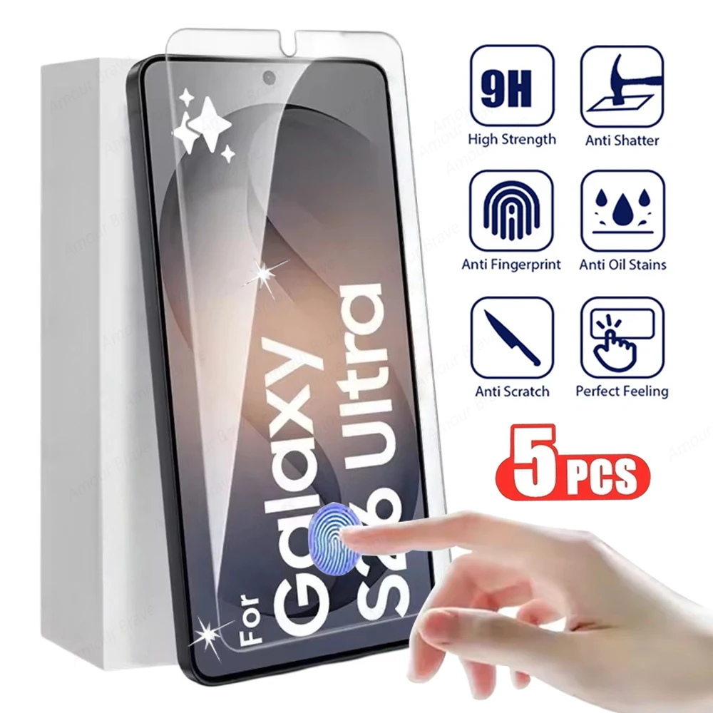 5PCS Tempered Glass for Samsung Galaxy S26 S25 S24 S23 S22 S21 Plus S20 FE S26 Ultra Screen Protector Film on Galaxy S26 Plus