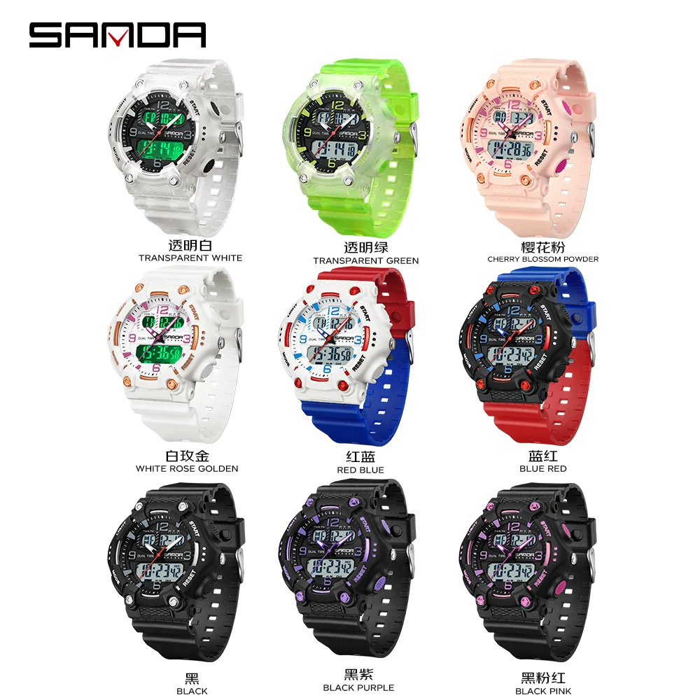 SANDA G стиль Топ женские спортивные электронные часы на открытом воздухе светодиодные водонепроницаемые кварцевые часы с двойным дисплеем Ms многофункциональный хронограф