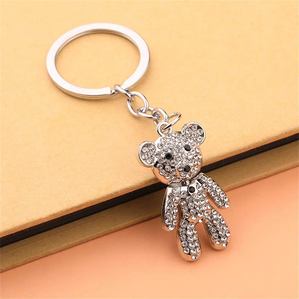 Mini Rhinestone Bear Keychain Cute Cartoon Animal Keyring for Women Men Car Key Holder Fashion Handbag Accessories Couple Gift