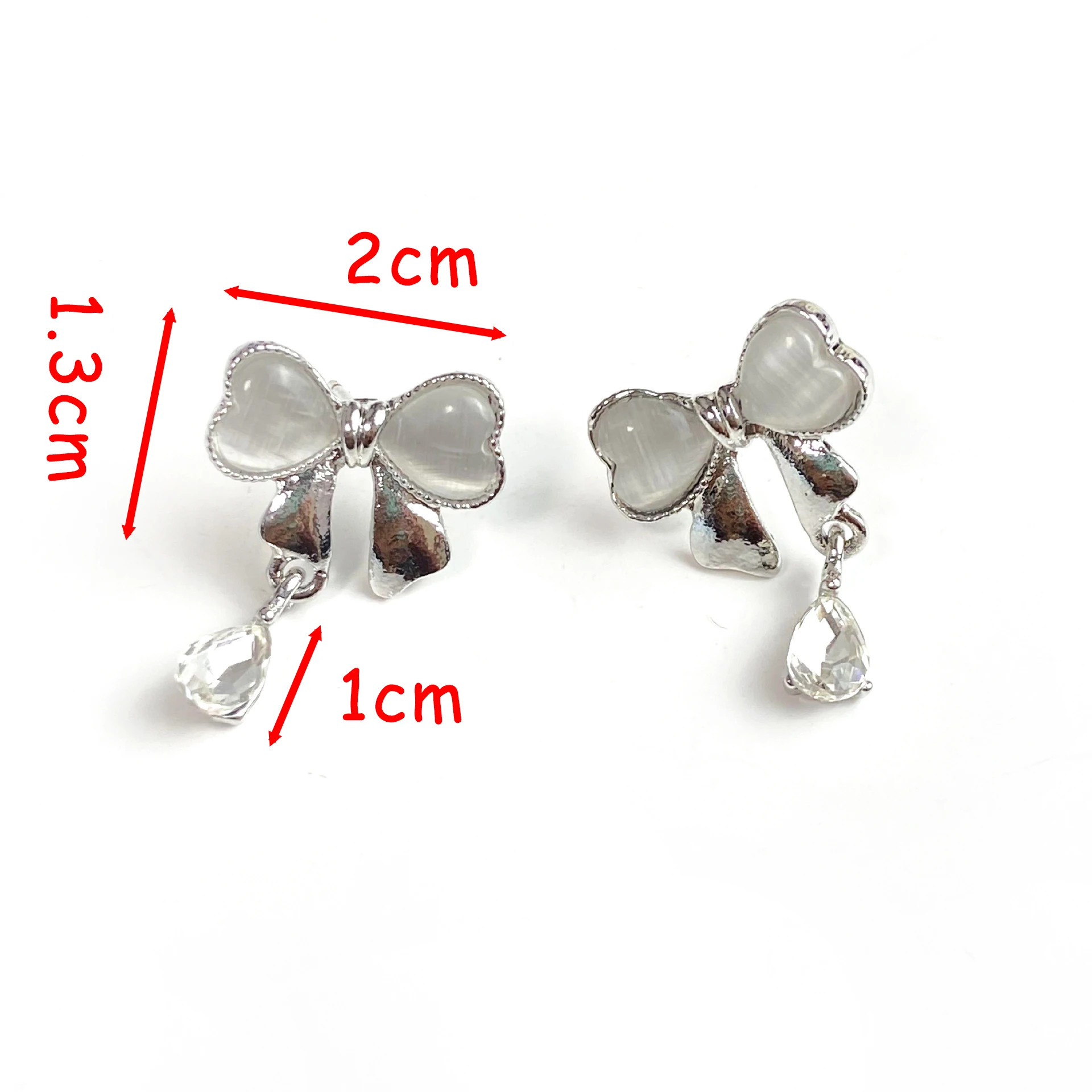 Silvery Bow Opal Stud Earrings for Women Light Luxury Fashion Customized Jewelry Minimalist Accessories Support Wholesale