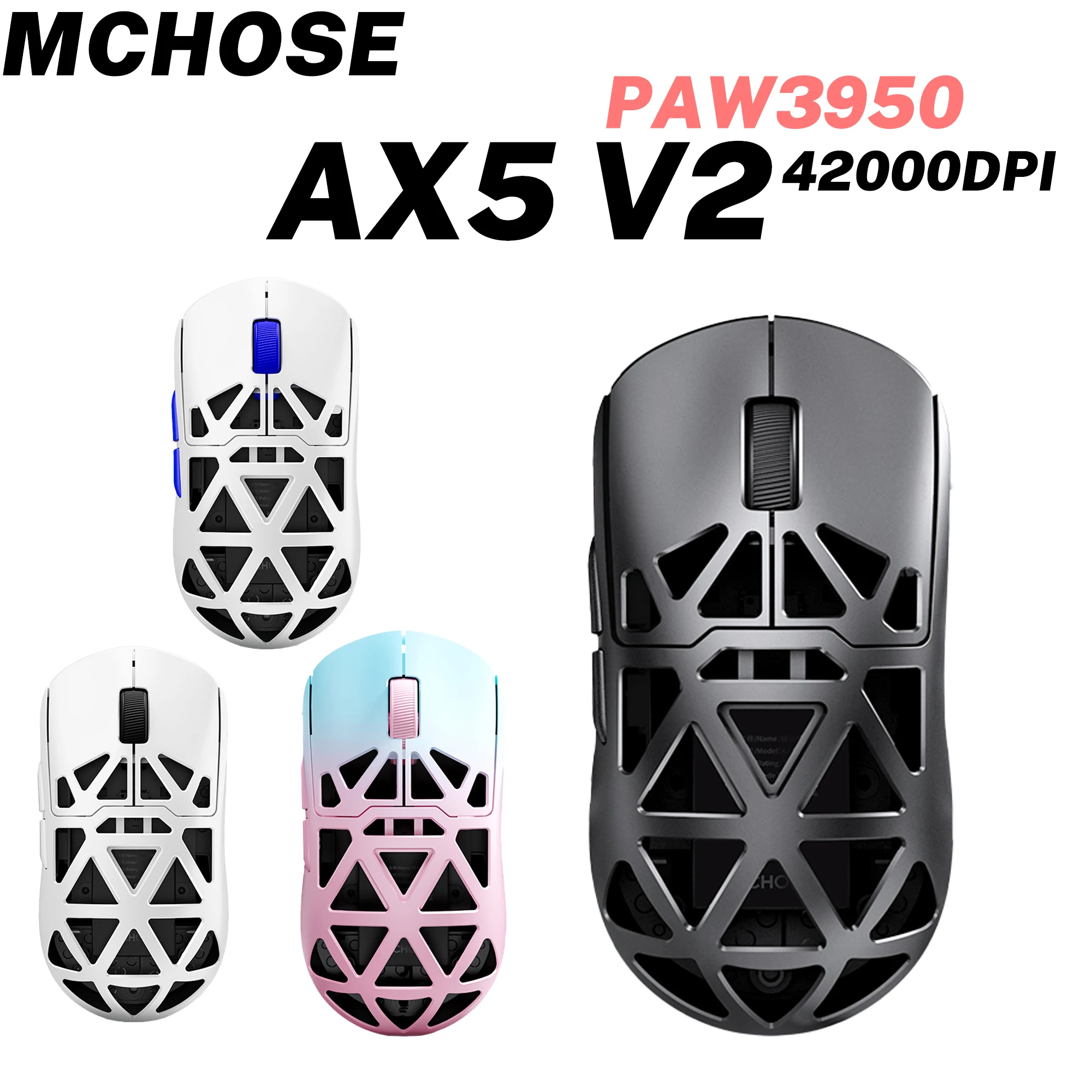 

MCHOSE AX5 V2 Wireless Gaming Mouse 8KHz Polling PAW 3950 42000DPI Optical Sensor 56g Tri-Mode 130h Battery Magnesium Alloy
