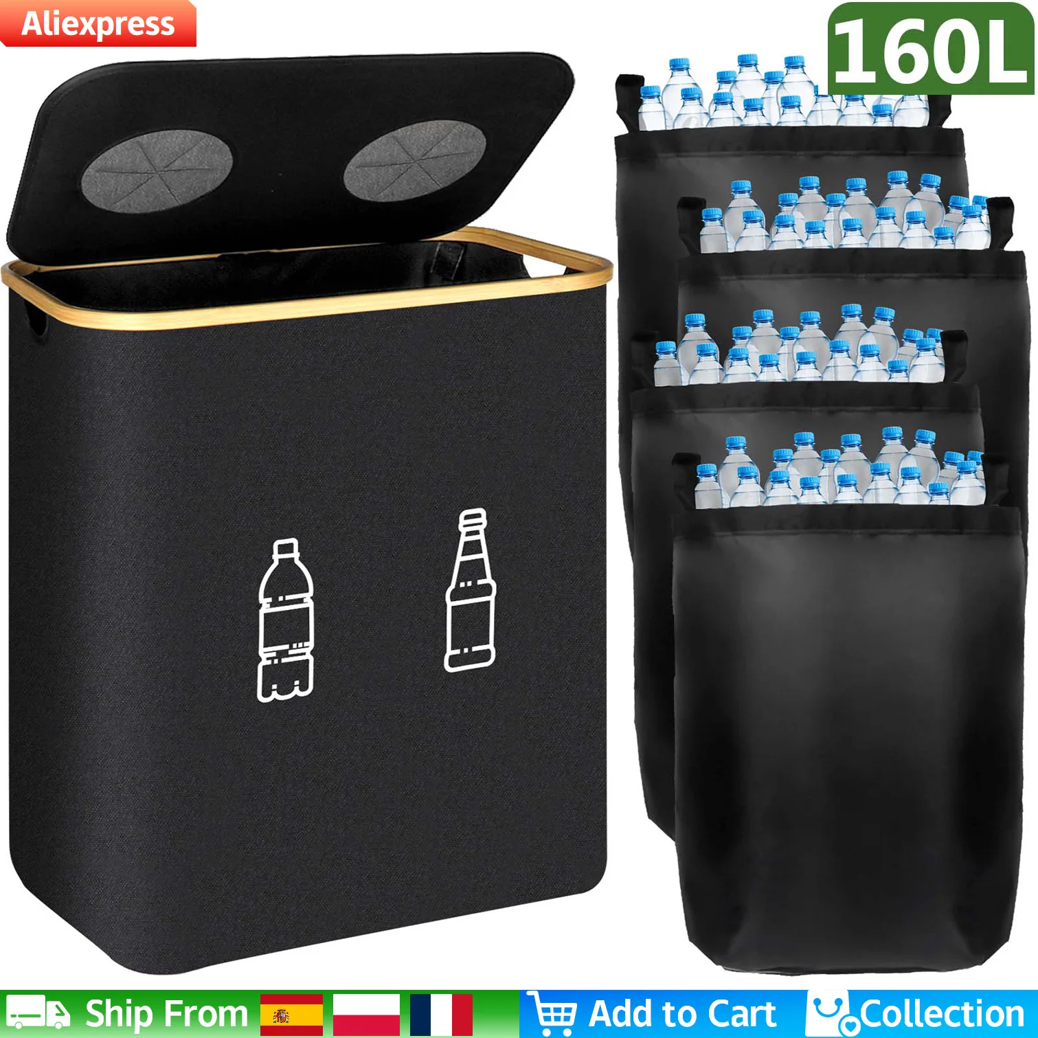 Colección de botellas de depósito Recipiente de botellas de 160 L Recipiente de botellas de depósito vacío Contenedor con botella lavable con tapa