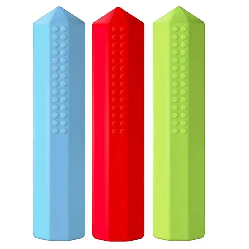 3pcs/set Silicone Chewable Pencil Topper Crystal Silicone Pencil Cover Tube Teething Sensory Pencil Chew Topper For Boys Girls