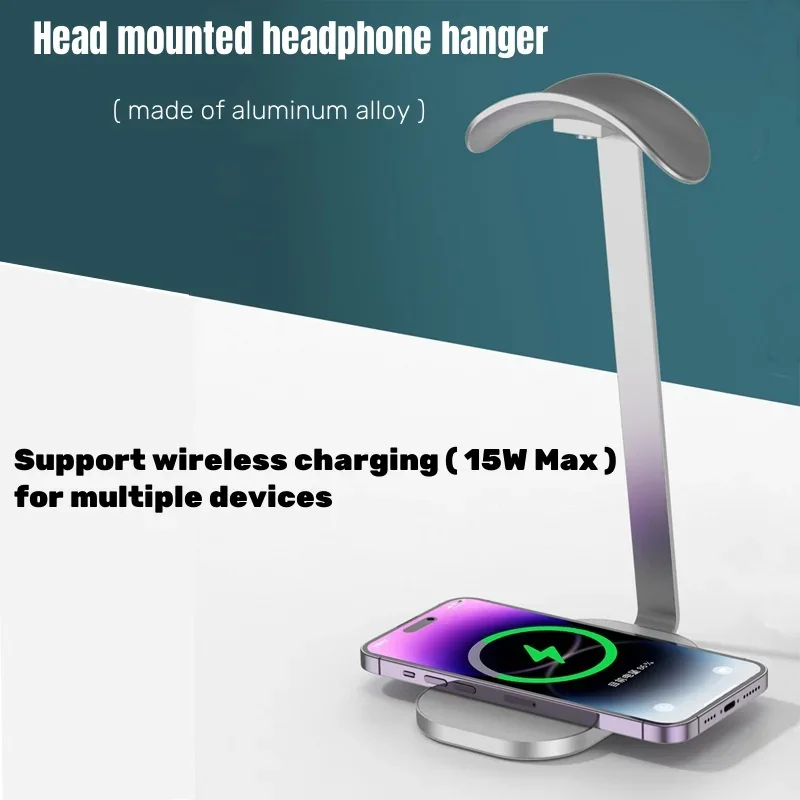 3in1 Headphones Stand Wireless Fast Charging Dock Station Holder For Desktop Gaming Headset Phone Bluetooth Earphon Bracket