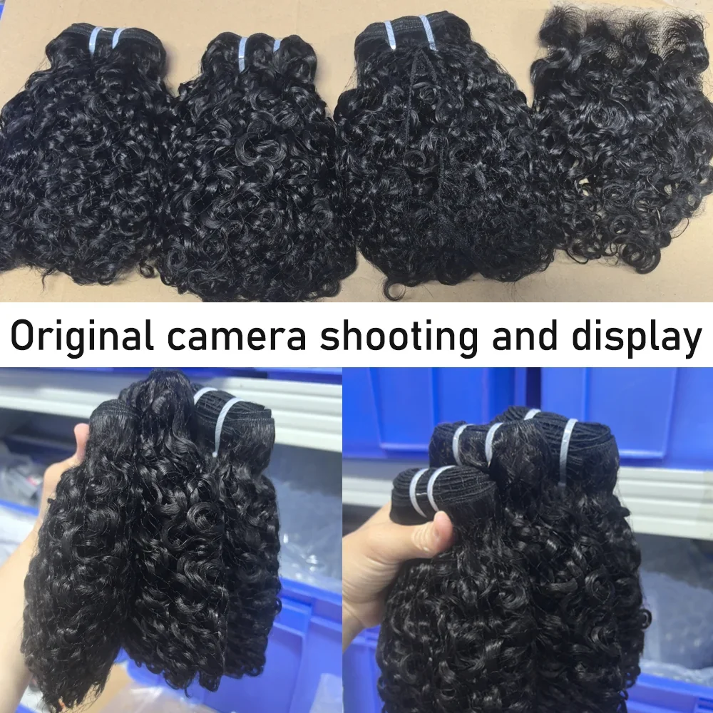 Pixie Curl cheveux paquets avec fermeture brésilienne rebondissante vague profonde bouclés vierge humaine cheveux bruts Bundle Extensions 4x4 dentelle fermeture