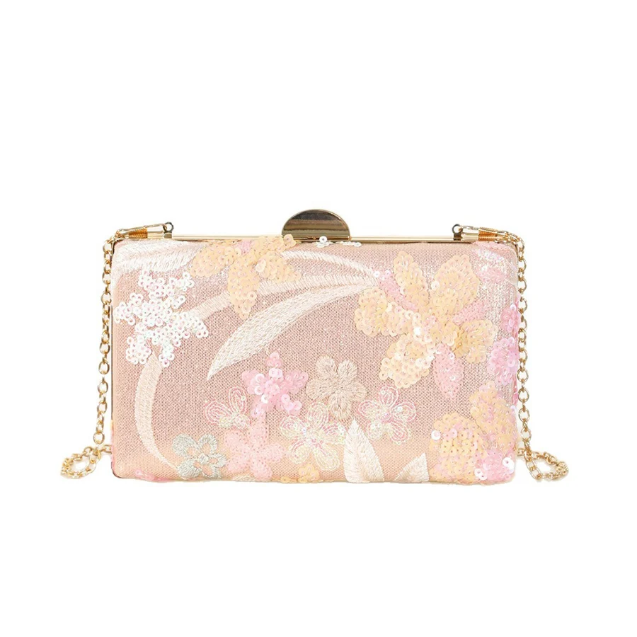 

Embroidered square clutch purse evening bag handcrafted floral beaded Chinese style sequin small handbag for party dress chains