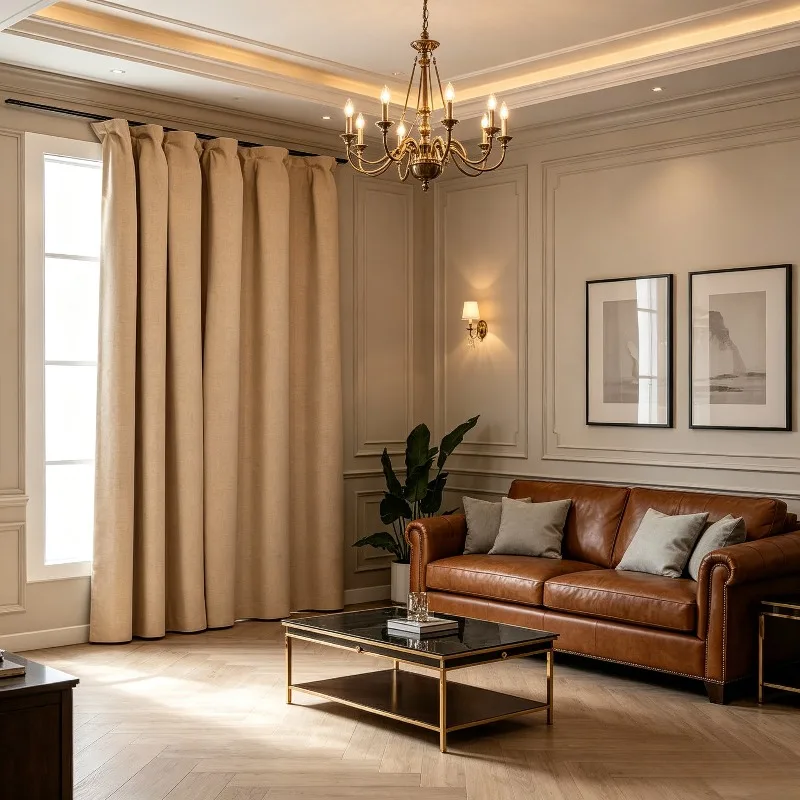 Leinenoptik-Verdunkelungsvorhang mit Haken in Beige, 290x245 cm, geeignet für Wohnzimmer und Schlafzimmer