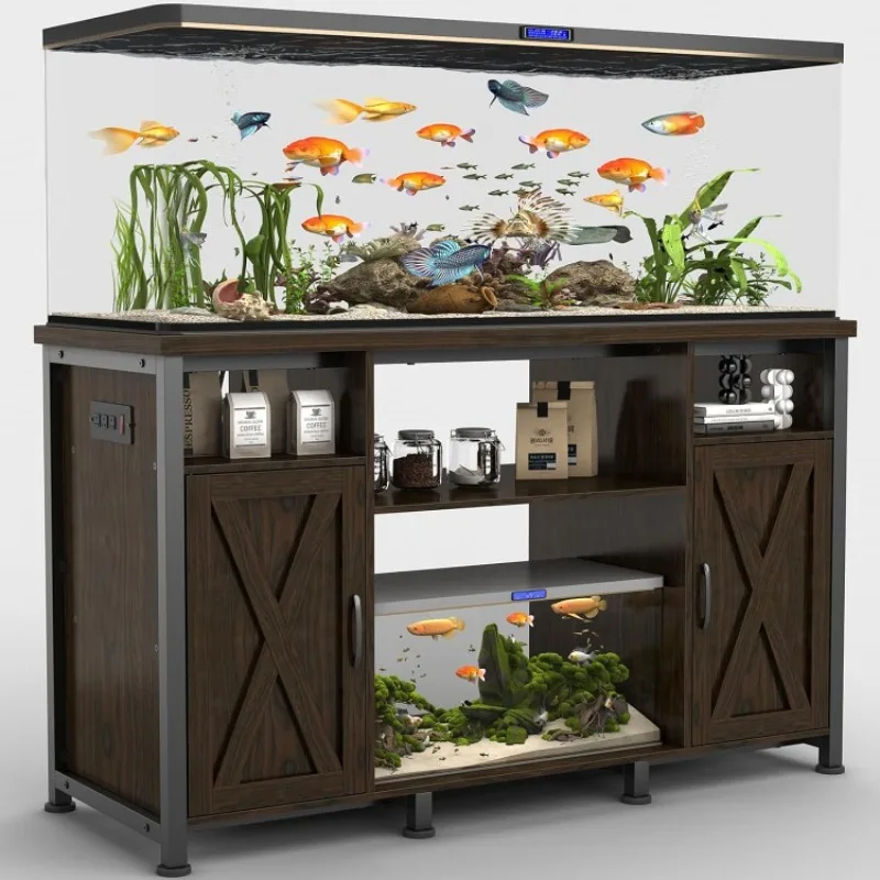 

50-75 Gallon Fish Tank Stand with Power Outlets, Heavy Duty Metal Aquarium Stand with Cabinet for Fish Tank Accessories Storage