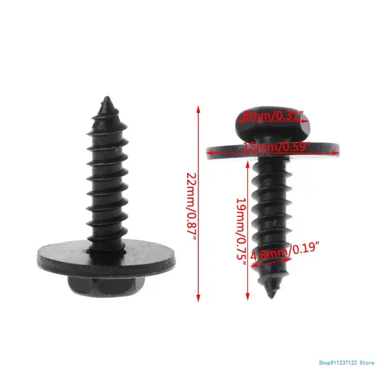 10개 4.8x19mm 셀프 태핑 나사 캡티브 느슨한 와셔 8mm 육각형 헤드용 블랙