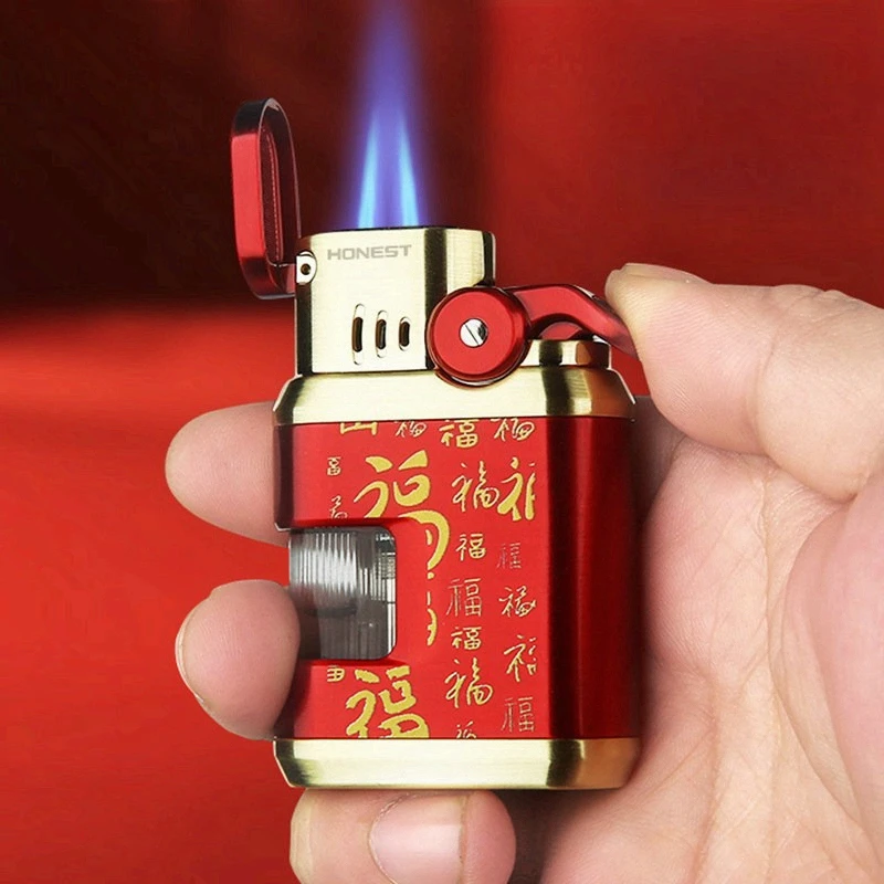 High‑end HONEST Metal Cigar Lighter, 2026 Double Flame Outdoor Windproof, Perspective Window Inflatable Men's Smoking Gift