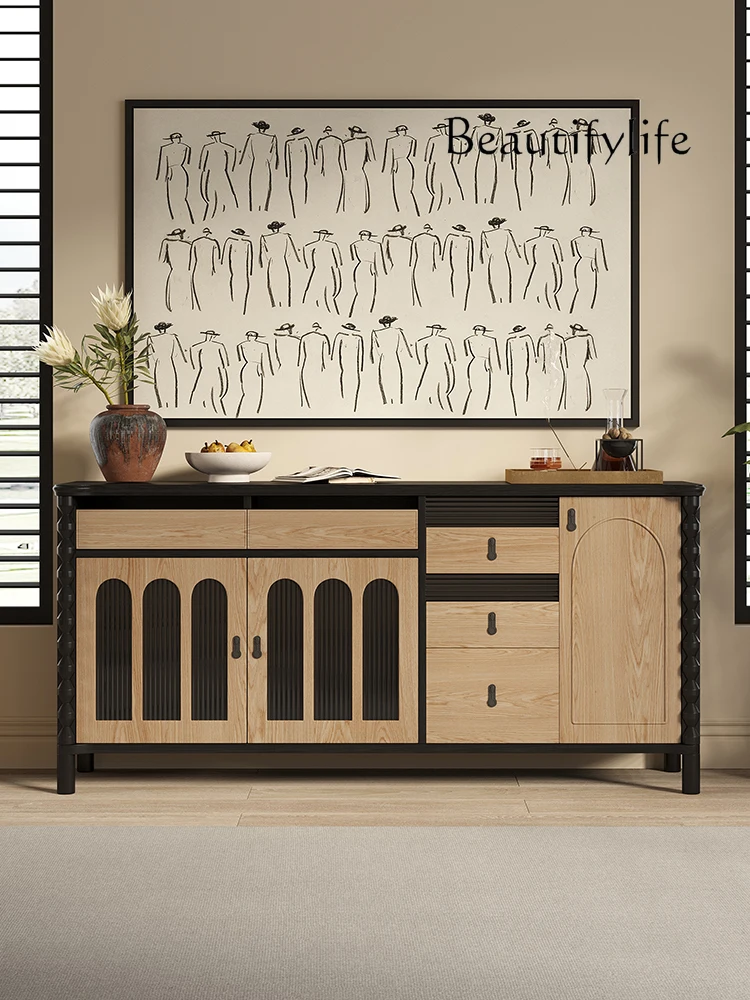 

American simple retro solid wood dining side cabinet, living room dining side storage decoration, entrance cabinet furniture