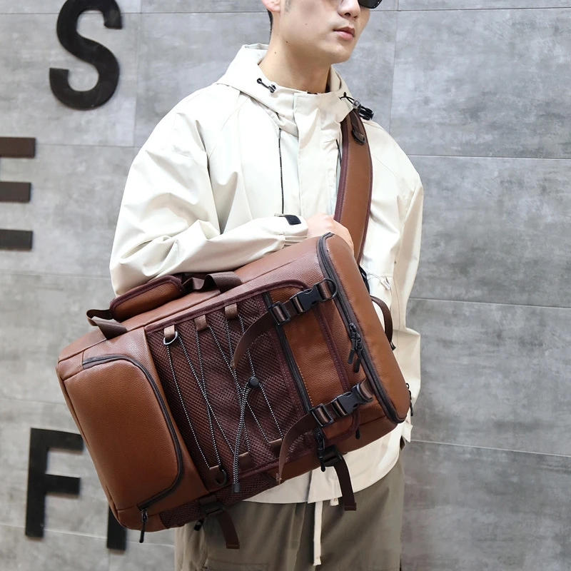 Outdoor Hiking Camping PU Backpack Large Capacity Travel Skateboard Bag Luggage Handbag Men Women Computer Rucksack Business Bag