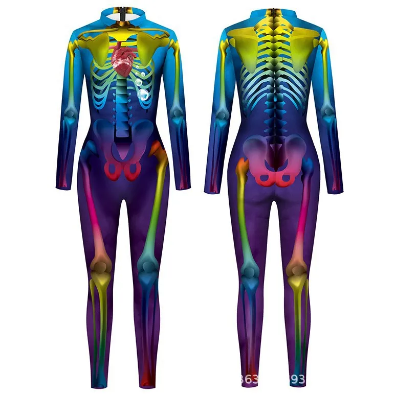 Damen 3D-gedruckter Skelett-Catsuit Jumpsuit Sexy Cosplay-Kostüm für Halloween-Party Modischer Cosplayer Aerial Yoga Bodysuit – Detail 13