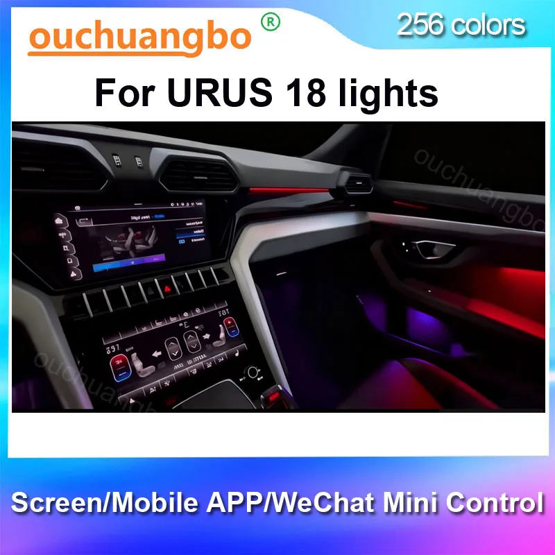 Ouchuangbo luz ambiente para urus interior atmosfera lâmpada tira dashbord iluminação led 256 cores lumiere controle de tela