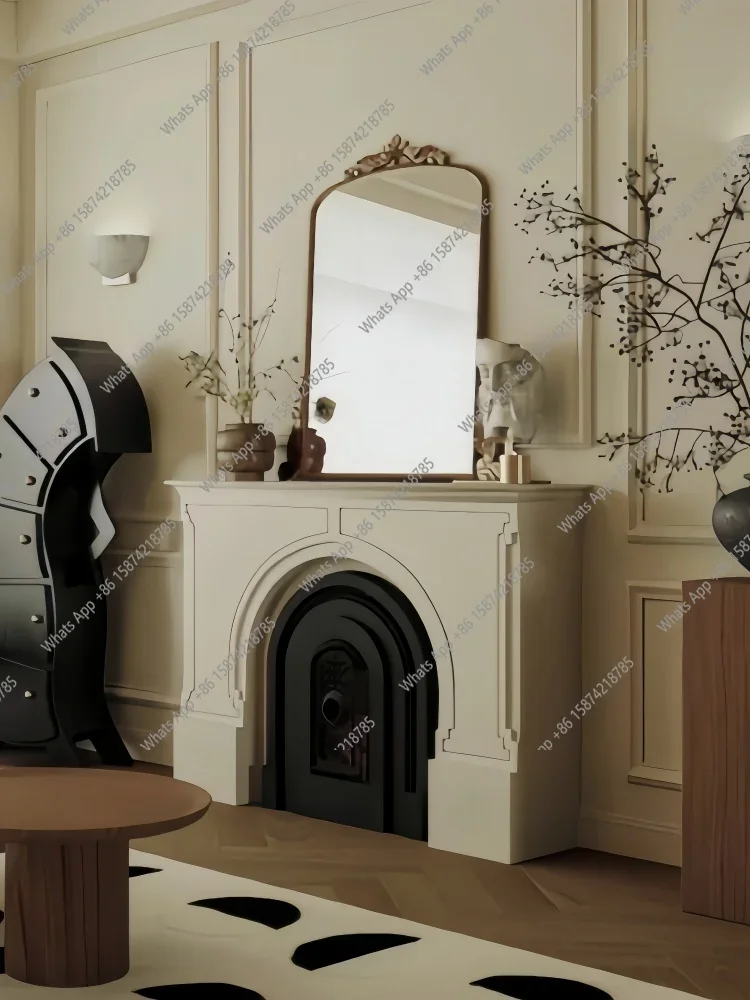 

Декоративная рама для камина из массива дерева с резьбой в стиле французского ретро, американский ретро-дизайн, кремово-белый цвет, узкий каминный шкаф для дома