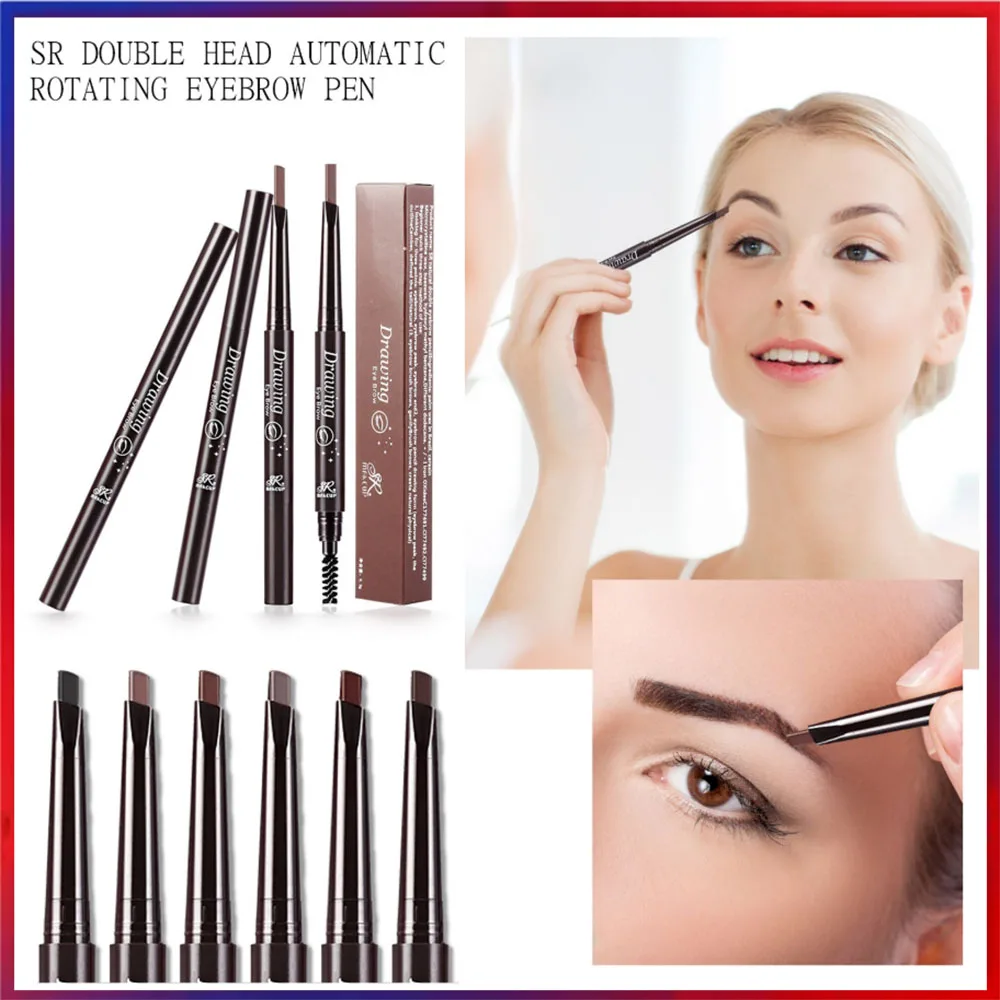 Dual-Ended Auto Eyebrow Pencil With Brush Waterproof Long Lasting Brow Definer Triangle Tip Smudge-Proof Eyebrow Makeup Pen 2026