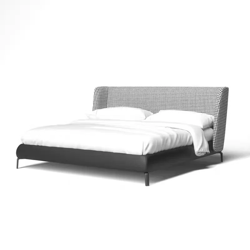 

Modern minimalist double bed, bedroom queen bed, velvet