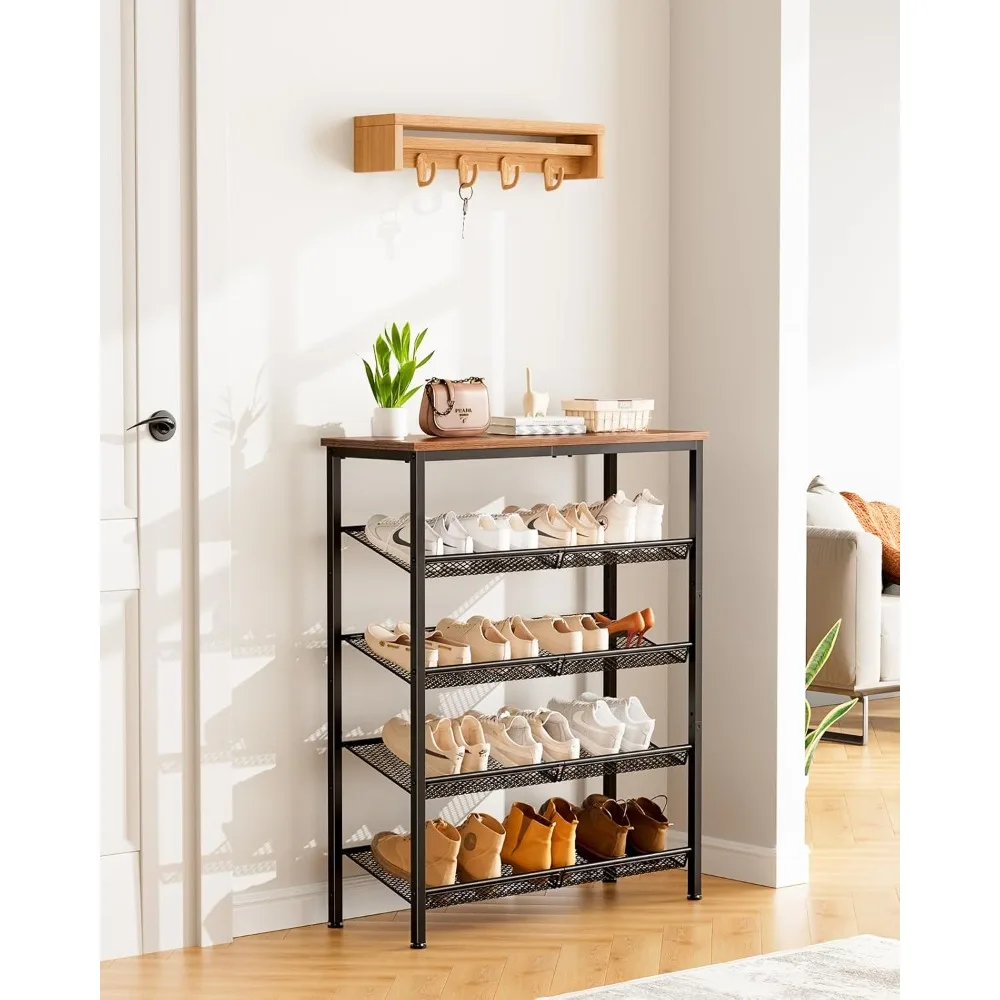 

5-Tier Shoe Rack for Entryway and Small Spaces w/Wooden Top & Metal Frames, Shoes Storage Organizer w/Adjustable Storage Shelves