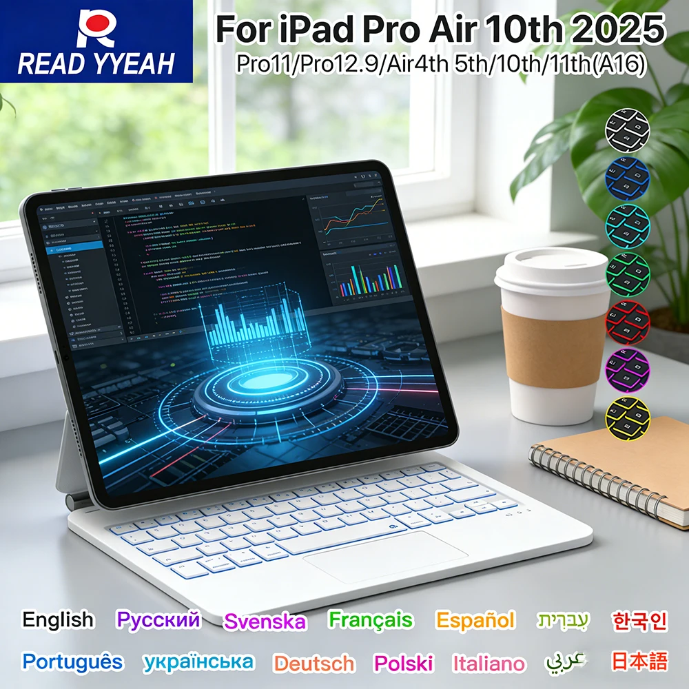 

2026 Offical Magic Bluetooth Keyboard with Multi-language for iPad 11th 10th Magnetic Case for iPad Pro Air Smart Book Cover