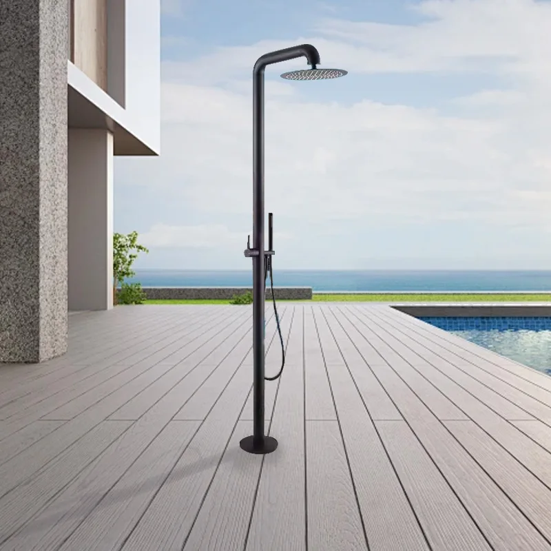 

Freestanding Outdoor Shower Set Stainless Steel Shower Column Matte Black Single Handle Garden Pool Shower