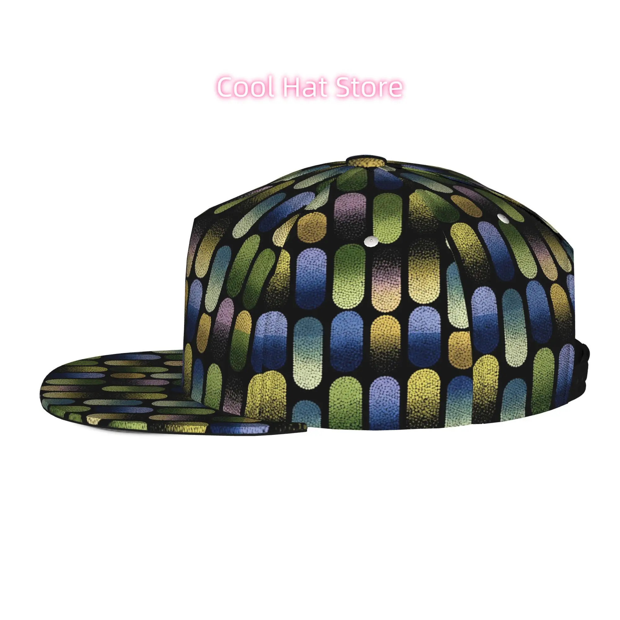 Caps for Both Men And Women Featuring an Abstract Geometric Dot Design, with an Adjustable Snap Brim And a Flat Top. Ideal for C