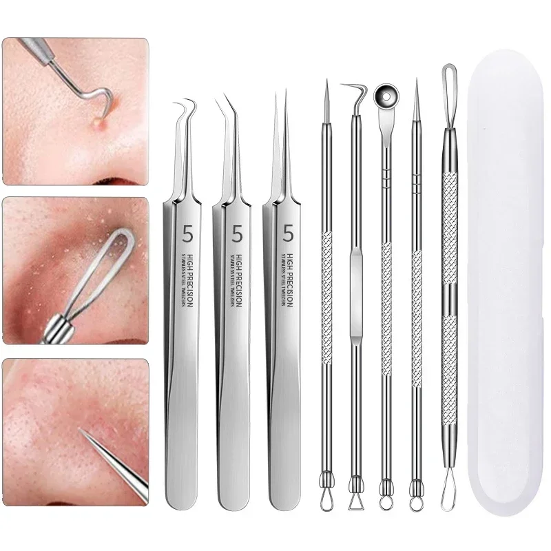 3-8 ชิ้น Blackhead คลิปสิวแหนบ Blackhead Remover สแตนเลสสตีลคลิปผลิตภัณฑ์ความงามเข็มสิวเครื่องมือทําความสะอาดผิว