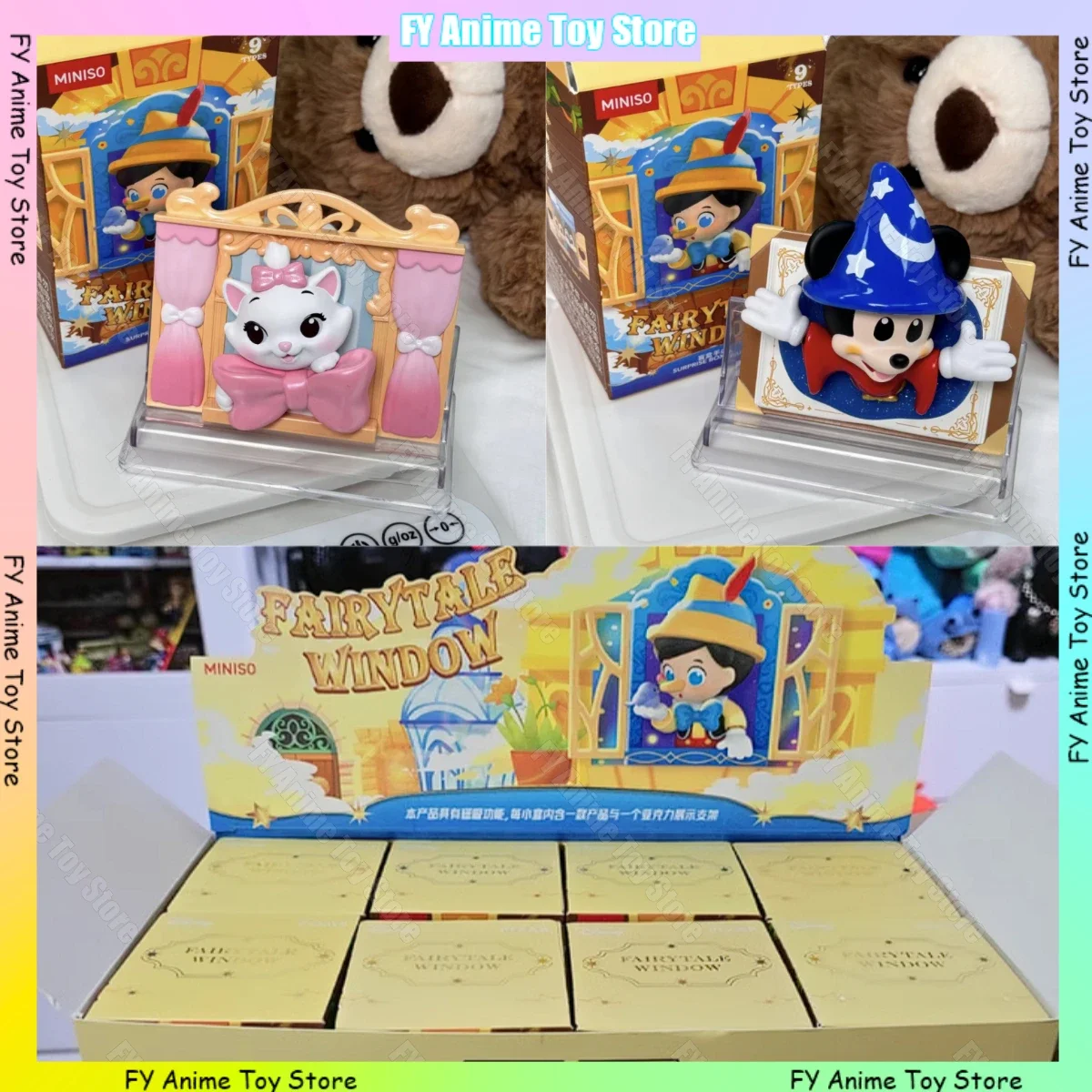 Disney Fairytale Window Series Blind Box Cartoon Pinocchio Magnetic Fridge Magnet Decoration Anime Figure Mystery Box Toy Gift