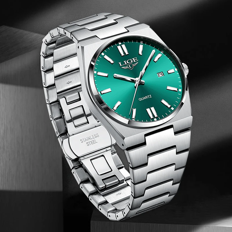 LIGE simple Men's watches waterproof luminous fashion business clock stainless steel strap quartz watches for men reloj hommes